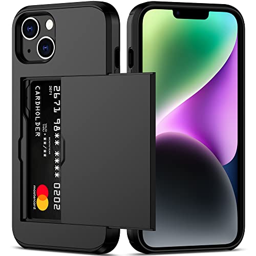 Nvollnoe for iPhone 14 Plus Case with Card Holder Heavy Duty Protective Dual Layer Shockproof Hidden Card Slot Slim Wallet Case for iPhone 14 Plus for Women&Men(Black)