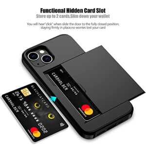 Nvollnoe for iPhone 14 Plus Case with Card Holder Heavy Duty Protective Dual Layer Shockproof Hidden Card Slot Slim Wallet Case for iPhone 14 Plus for Women&Men(Black)