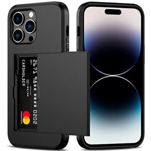 nvollnoe for iphone 14 pro max case with card holder heavy duty protective dual layer shockproof hidden card slot slim wallet case for iphone 14 pro max for women&men(black)