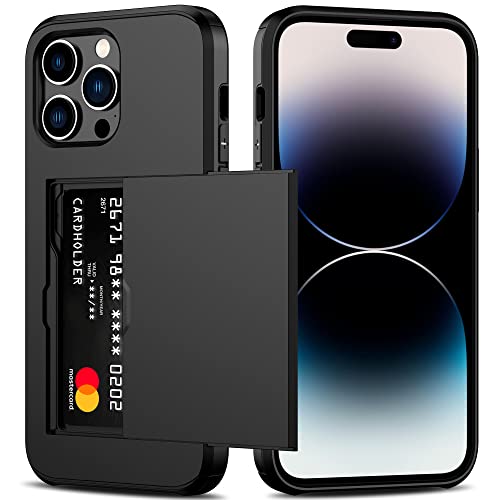 Nvollnoe for iPhone 14 Pro Max Case with Card Holder Heavy Duty Protective Dual Layer Shockproof Hidden Card Slot Slim Wallet Case for iPhone 14 Pro Max for Women&Men(Black)