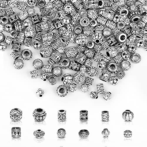 250Pcs Large Hole Beads for Jewelry Making, MONKLE 200pcs European Beads Bulk Glass Beads Rhinestones Lampwork Beads with 50+pcs Silver Spacer Beads for DIY Craft Bracelet Necklace Earring Making