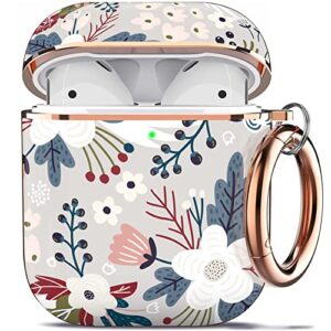 happypapa stylish pattern case for apple airpods 2 & 1, flowers berries airpods case for women girls kids men full protective case cover with keychain