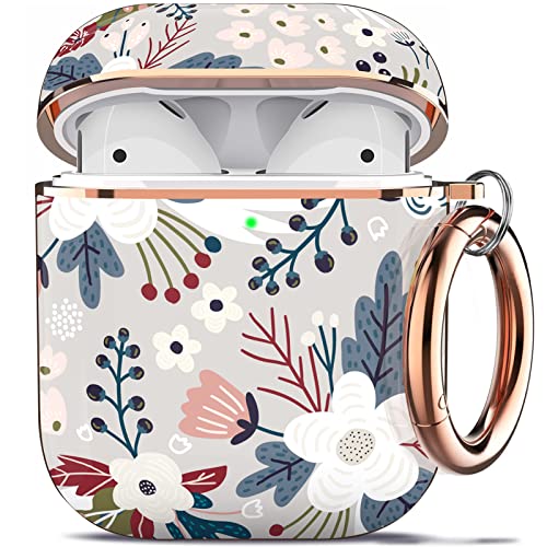 Happypapa Stylish Pattern Case for Apple AirPods 2 & 1, Flowers Berries Airpods Case for Women Girls Kids Men Full Protective Case Cover with Keychain