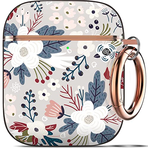 Happypapa Stylish Pattern Case for Apple AirPods 2 & 1, Flowers Berries Airpods Case for Women Girls Kids Men Full Protective Case Cover with Keychain