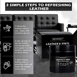 SEISSO Leather Recoloring Balm - Leather Repair Kit Furniture - Leather Repair Kits for Couches - Leather Restorer for Couches Black Car Seat, Sofa, Boots - Leather Dye Black