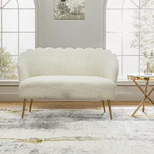 hulala home modern loveseat sofa with gold legs, small armless 2-seater sofa with flower shaped back, comfy upholstered love seats couch for bedroom, living room, office, apartment, small space/ivory