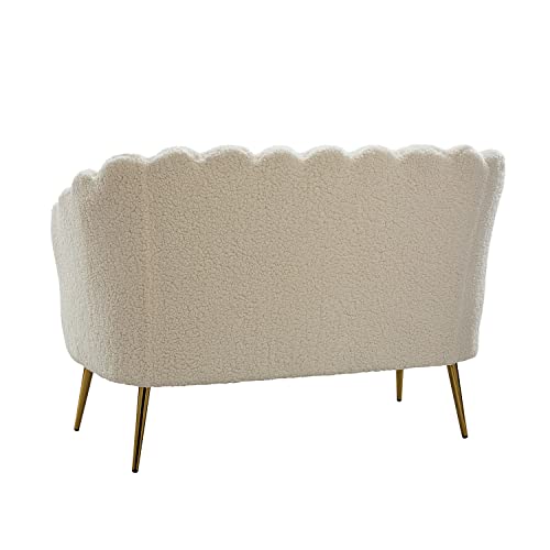 HULALA HOME Modern Loveseat Sofa with Gold Legs, Small Armless 2-Seater Sofa with Flower Shaped Back, Comfy Upholstered Love Seats Couch for Bedroom, Living Room, Office, Apartment, Small Space/Ivory