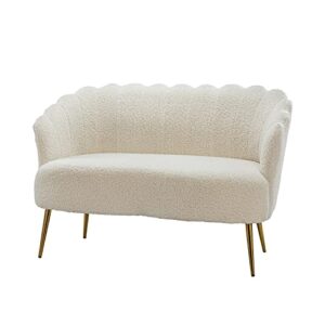 HULALA HOME Modern Loveseat Sofa with Gold Legs, Small Armless 2-Seater Sofa with Flower Shaped Back, Comfy Upholstered Love Seats Couch for Bedroom, Living Room, Office, Apartment, Small Space/Ivory