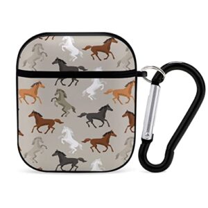 funny horse galloping airpods 1 & 2 case cover gifts with keychain, shock absorption soft cover airpods 1 & 2 earphone protective case for men women