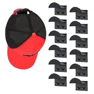 mirfane 12 pcs hat rack for wall, hat hook for baseball caps, upgraded adhesive hat holder, no drilling, strong hat hooks for ear headbands(black)