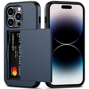 nvollnoe for iphone 14 pro case with card holder heavy duty protective dual layer shockproof hidden card slot slim wallet case for iphone 14 pro for women&men(blue)
