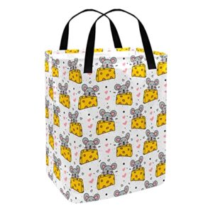 laundry baskets with handles foldable doodle mouse and cheese print storage hamper for adult kids teen bedrooms bathroom dirty clothes sorter