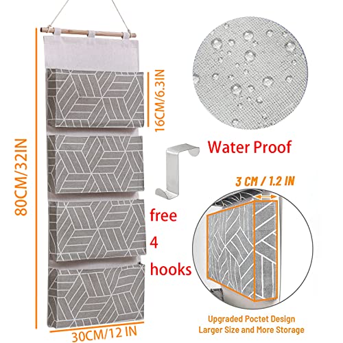 FAYYGYH 2Pcs 4 Big Pockets Over Door Hanging Storage Bags,Waterproof Linen Cotton Fabric Multi Functional Living Room Bedroom Bathroom Free 4 Hooks (style2)