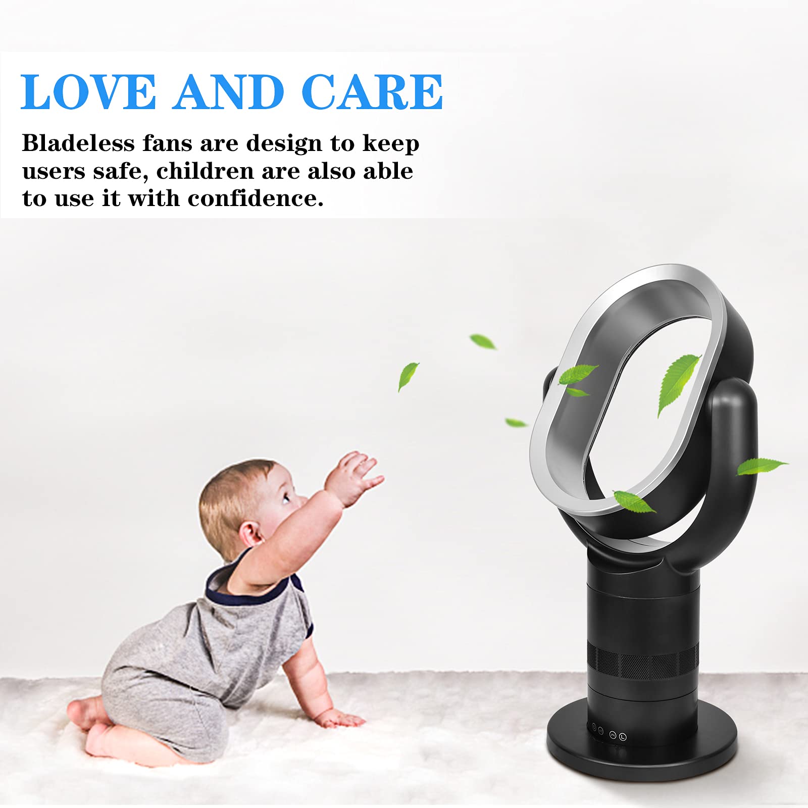 Simple Deluxe Medium size portable bladeless fan, small table fan, 10 speeds settings, 10-hour timing closure bladeless fan, stylish and modern fan, low noise, lightweight, 24 inches, black