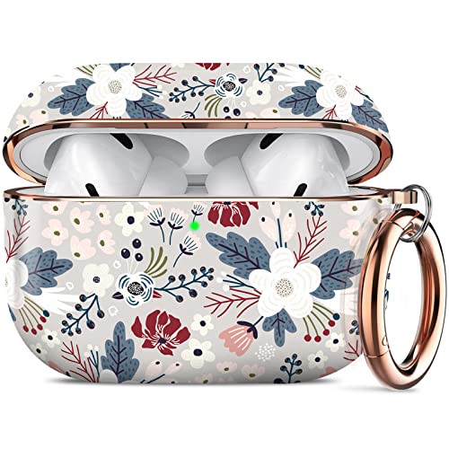 Happypapa Stylish Pattern Case Designed for Apple AirPods Pro, Flowers Berries Airpods Pro Case for Women Girls Kids Men Full Protective Case Cover with Keychain