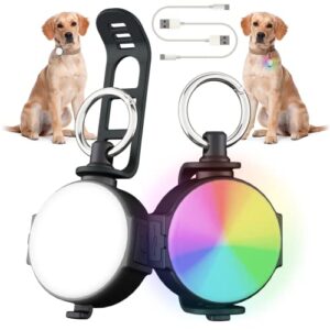 dog collar light, usb-c rechargeable dog lights for night walking, 4 modes dog light contain rgb color changing/red/2 white, ip68 waterproof dog walking light with silicone band & round clip (2 pack)