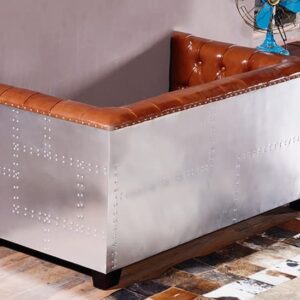 NauticalMart Aluminum Aviator Three Seater Sofa, Real Leather and Aluminum