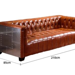 NauticalMart Aluminum Aviator Three Seater Sofa, Real Leather and Aluminum