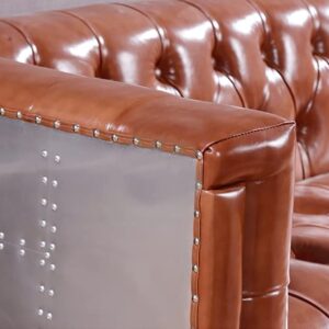 NauticalMart Aluminum Aviator Three Seater Sofa, Real Leather and Aluminum