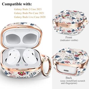 Happypapa Case for Samsung Galaxy Buds2 Pro (2022)/ Galaxy Buds 2 (2021)/ Galaxy Buds Pro (2021)/ Galaxy Buds Live (2020) for Women Girls Kids Men Full Protective Case Cover (Flowers Berries)
