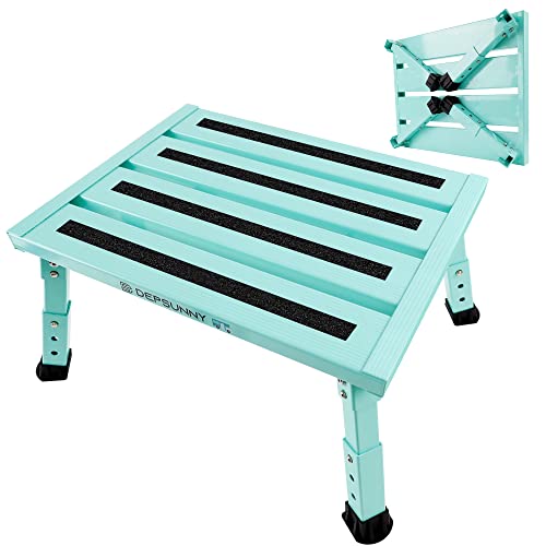 Aluminum Folding Platform Steps for RV, Height Adjustable RV Steps Support Up to 1000 lbs. Anti-Slip Surface(Seafoam Green)