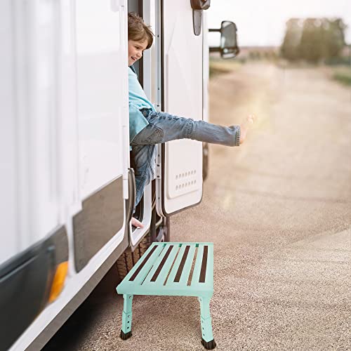 Aluminum Folding Platform Steps for RV, Height Adjustable RV Steps Support Up to 1000 lbs. Anti-Slip Surface(Seafoam Green)