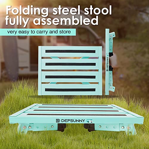 Aluminum Folding Platform Steps for RV, Height Adjustable RV Steps Support Up to 1000 lbs. Anti-Slip Surface(Seafoam Green)