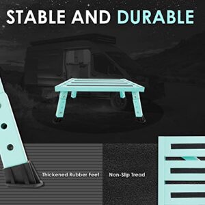 Aluminum Folding Platform Steps for RV, Height Adjustable RV Steps Support Up to 1000 lbs. Anti-Slip Surface(Seafoam Green)