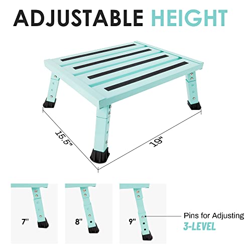 Aluminum Folding Platform Steps for RV, Height Adjustable RV Steps Support Up to 1000 lbs. Anti-Slip Surface(Seafoam Green)