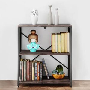 Bookshelf,3-Tier Folding Bookcase,Industrial Book Shelf,Rustic Wood Storage Shelves,Tall Bookshelf,Shelves For Bedroom,Office,Kitchen,Living Room,Study Room,No Assembly Folding Bookshelf,Black