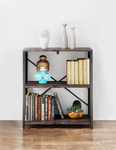 Bookshelf,3-Tier Folding Bookcase,Industrial Book Shelf,Rustic Wood Storage Shelves,Tall Bookshelf,Shelves For Bedroom,Office,Kitchen,Living Room,Study Room,No Assembly Folding Bookshelf,Black