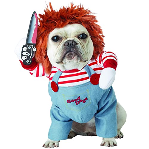 Pet Deadly Doll Dog Costume, Novelty Dog Cosplay Funny Halloween Costumes, Cute Dog Clothes for Small Medium and Large Dogs Cats Puppy, Party Dress Up Cool Dog Outfit Scary and Spooky Apparel