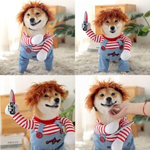 Pet Deadly Doll Dog Costume, Novelty Dog Cosplay Funny Halloween Costumes, Cute Dog Clothes for Small Medium and Large Dogs Cats Puppy, Party Dress Up Cool Dog Outfit Scary and Spooky Apparel