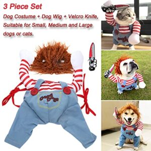 Pet Deadly Doll Dog Costume, Novelty Dog Cosplay Funny Halloween Costumes, Cute Dog Clothes for Small Medium and Large Dogs Cats Puppy, Party Dress Up Cool Dog Outfit Scary and Spooky Apparel