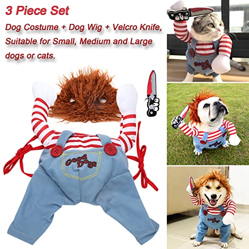 Pet Deadly Doll Dog Costume, Novelty Dog Cosplay Funny Halloween Costumes, Cute Dog Clothes for Small Medium and Large Dogs Cats Puppy, Party Dress Up Cool Dog Outfit Scary and Spooky Apparel