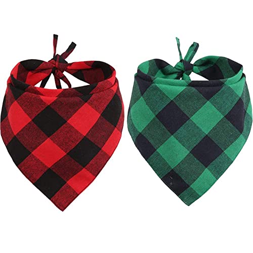 2 Pcs Dog Bandana Christmas Pet Triangle Scarf Accessories Bibs Red Green Black Plaid