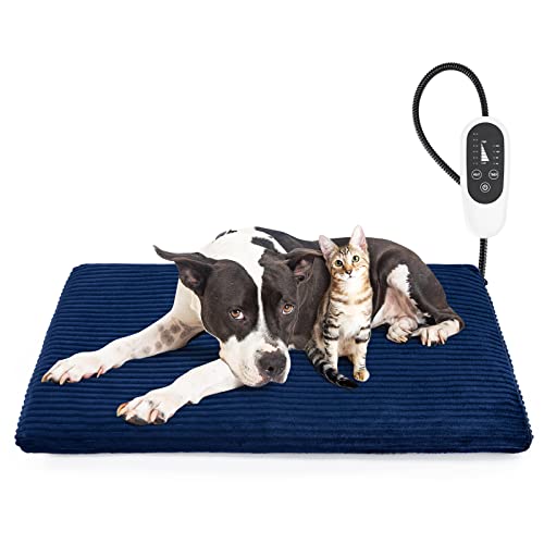 GASUR Heated Cat Bed, Waterproof Electric Pet Heating Pad for Dogs Cats with Timer, Dog Cat Bed for Winter with Temperature Adjustable,Auto Power-Off,Anti-bite Heated Pet Bed Indoor for Whelping Box