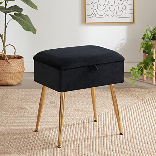 Soohow Vanity Chair Storage Vanity Stool Ottoman Foot Rest, Makeup Vanity Stool with Gold Hot Stamping, Vanity Chair for Makeup Room, Foot Stool for Living Room, Bedroom, Storage Ottoman，Metal Legs