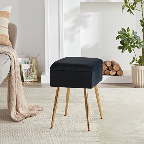 Soohow Vanity Chair Storage Vanity Stool Ottoman Foot Rest, Makeup Vanity Stool with Gold Hot Stamping, Vanity Chair for Makeup Room, Foot Stool for Living Room, Bedroom, Storage Ottoman，Metal Legs