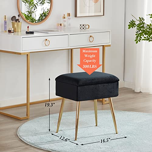 Soohow Vanity Chair Storage Vanity Stool Ottoman Foot Rest, Makeup Vanity Stool with Gold Hot Stamping, Vanity Chair for Makeup Room, Foot Stool for Living Room, Bedroom, Storage Ottoman，Metal Legs