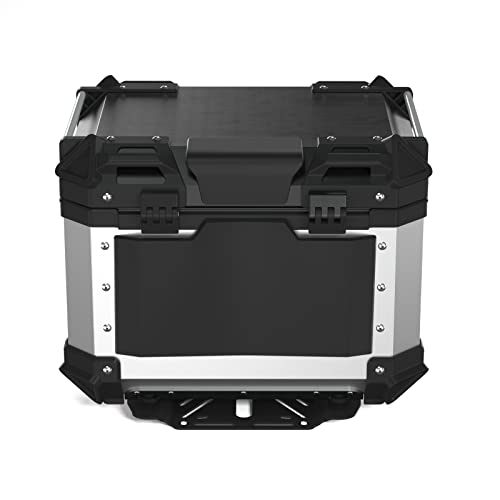 LASIEYO 45L Motorcycle Top Case, Aluminum Motorcycle Trunk Tour Tail Box with Security Lock for Store Helmet Large Luggage, Waterproof Motorcycle Top Box, Universal Motorcycle Accessories (Silver)