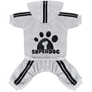 LONTEPET Dog Hoodie 4 Legs Jumpsuit for Small Dogs Puppy Clothes Dog Pullover Sweatshirt Cotton Doggie Winter Coat Cat Apparel (X-Small, Grey)