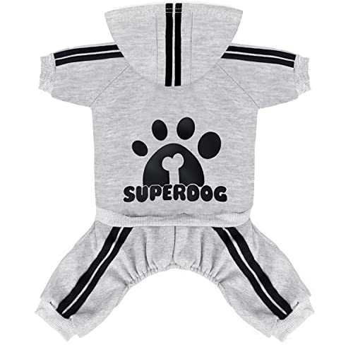 LONTEPET Dog Hoodie 4 Legs Jumpsuit for Small Dogs Puppy Clothes Dog Pullover Sweatshirt Cotton Doggie Winter Coat Cat Apparel (X-Small, Grey)