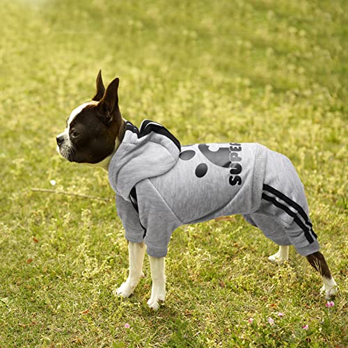 LONTEPET Dog Hoodie 4 Legs Jumpsuit for Small Dogs Puppy Clothes Dog Pullover Sweatshirt Cotton Doggie Winter Coat Cat Apparel (X-Small, Grey)