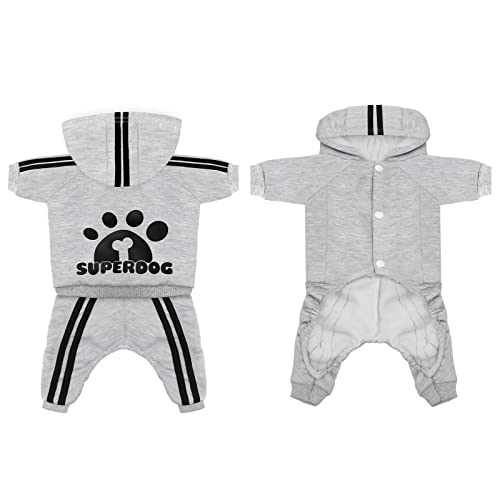 LONTEPET Dog Hoodie 4 Legs Jumpsuit for Small Dogs Puppy Clothes Dog Pullover Sweatshirt Cotton Doggie Winter Coat Cat Apparel (X-Small, Grey)