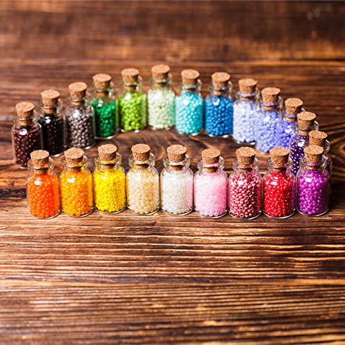 Sawysine 50 Pcs 10 ml Mini Glass Bottles with Cork for Necklace Jars,tiny Wishing Bottles with 50 Pcs Black Waxed Cord and 100 Pcs Clasp Rings for DIY Crafts Bead Container