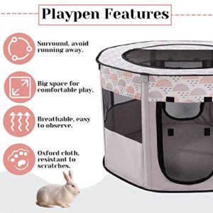 Fhiny Portable Small Animal Playpen, Breathable Rabbit PlayPen with Cover and Mesh Windows Foldable Guinea Pig Cage Tent Indoor Outdoor for Bunny Ferret Chinchilla Kitten Puppy (Grey)