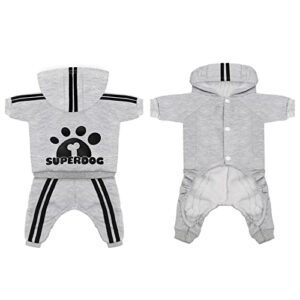 LONTEPET Dog Hoodie 4 Legs Jumpsuit for Small Dogs Puppy Clothes Dogs Pullover Sweatshirt Cotton Doggie Winter Coat Cat Apparel (XX-Small, Grey)