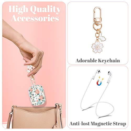 KINGXBAR AirPods Pro 2nd Generation & AirPods Pro 1st Case Cover for Women Girls Cute Floral Bling Soft Protective Cover with Keychain for Apple AirPods Pro Charging Case Rabbit