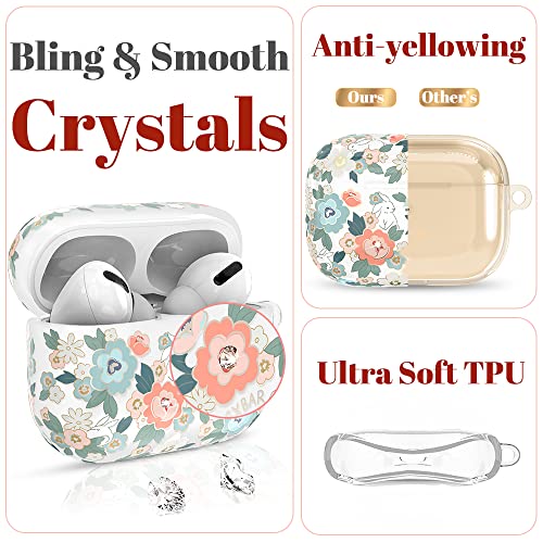 KINGXBAR AirPods Pro 2nd Generation & AirPods Pro 1st Case Cover for Women Girls Cute Floral Bling Soft Protective Cover with Keychain for Apple AirPods Pro Charging Case Rabbit